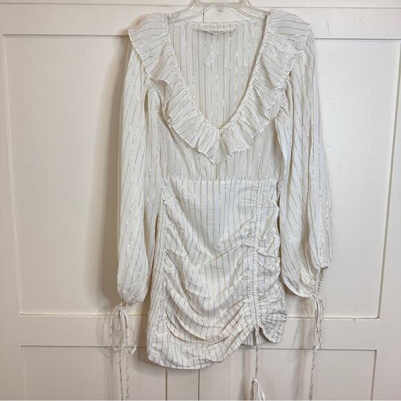 Jens Pirate Booty Vambelle Mini Stripe Dress In White Gold XS - Picture 2 of 8